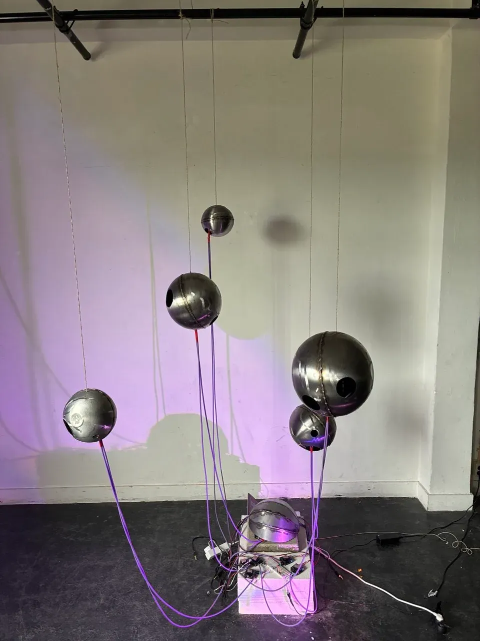 SHATAT — spheres and transducers, detail of the installation.
